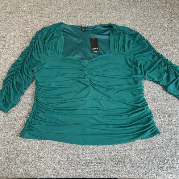 Torrid Mesh Sweetheart Shirred Top Women's Plus Size 2/2X NWT Green Coquette - Picture 5 of 10